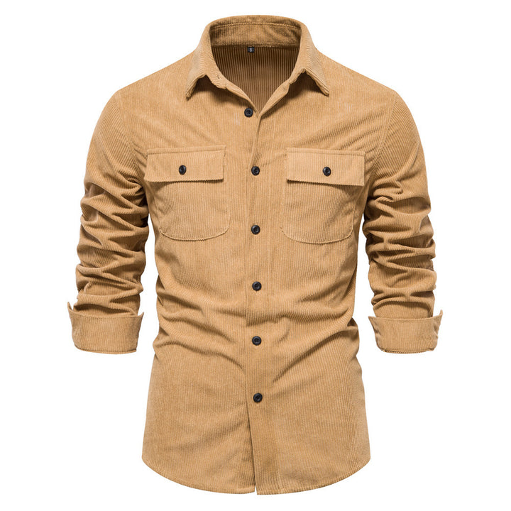 Herren nan feines Cord-Übershirt mit Brustpatten, durchgehender Knopfleiste und körpernaher Silhouette Drune