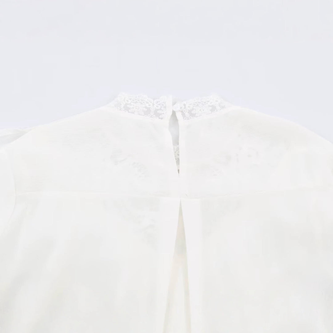 Damen Romantische Spitzenbluse mit Volants und Stehkragen Drune