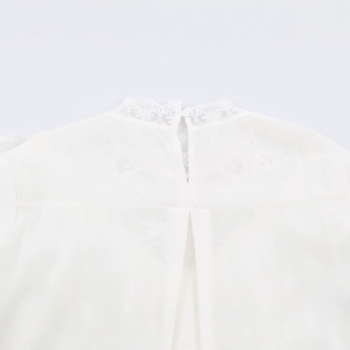 Damen Romantische Spitzenbluse mit Volants und Stehkragen Drune