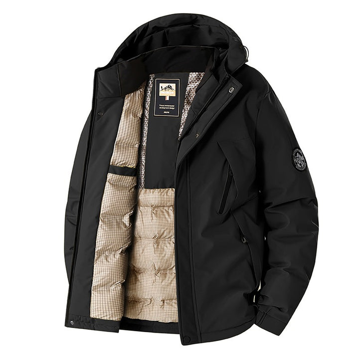 Herren Winddichte Thermo-Parka mit abnehmbarer Kapuze, Stehkragen & versteckten Reißverschlusstaschen Drune