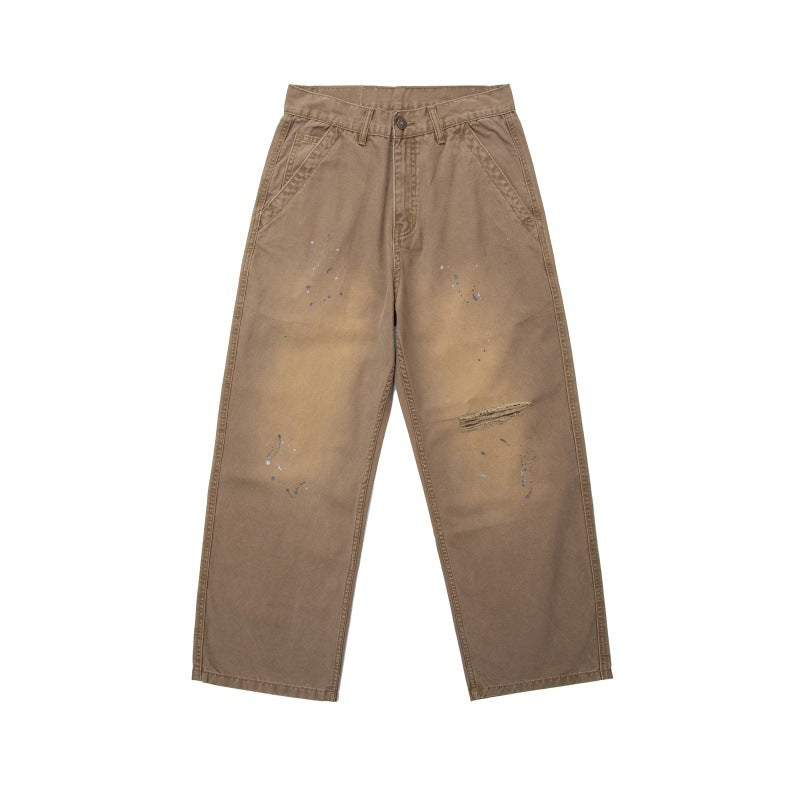 Herren Locker geschnittene Workwear-Hose mit Paint‑Splatter und Destroyed‑Details Drune