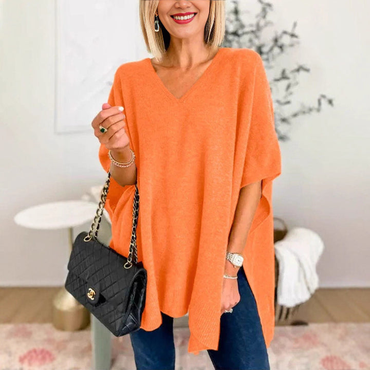 Damen Strickponcho mit V-Ausschnitt und lässigem Schnitt Drune