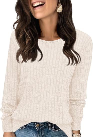 Damen Strukturierter Rippstrick-Pullover mit Rundhalsausschnitt, legerer Silhouette und weichen Bündchen Drune