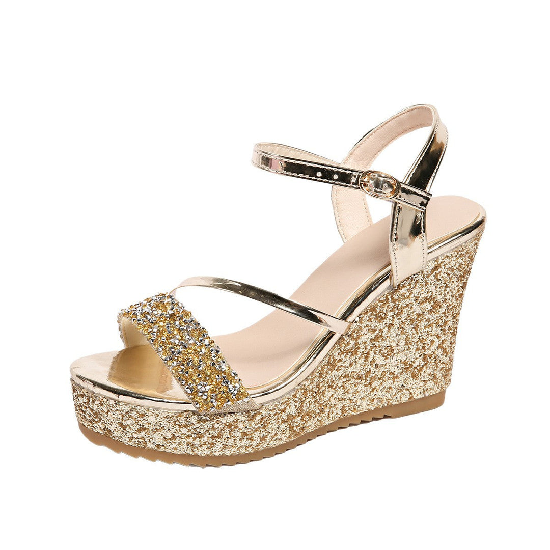 Damen Glamouröse Wedge-Sandalen mit glitzernden Riemen und verstellbarem Verschluss Drune