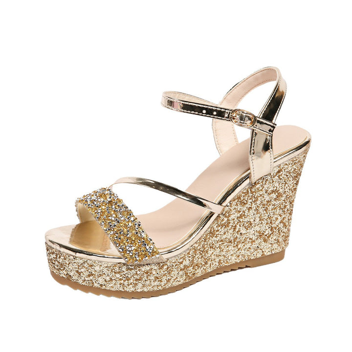 Damen Glamouröse Wedge-Sandalen mit glitzernden Riemen und verstellbarem Verschluss Drune