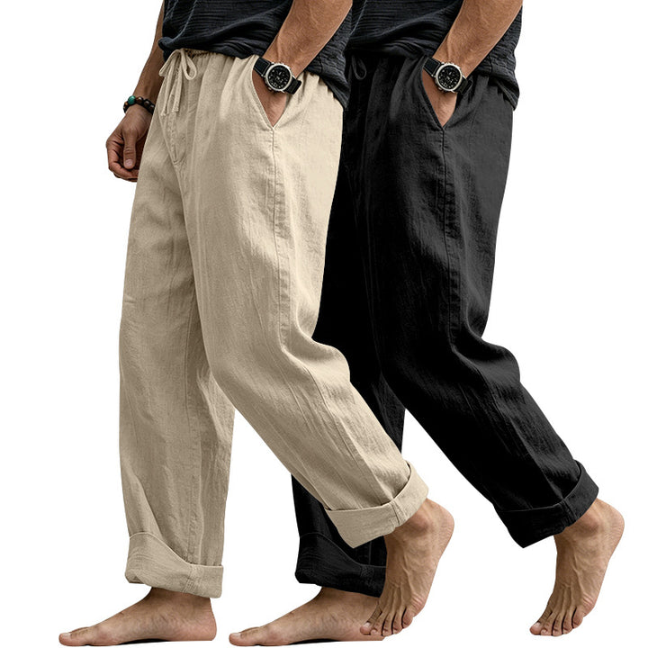 Herren Leinenmix-Loungehose mit elastischem Bund, Kordelzug und lockerer Passform Drune