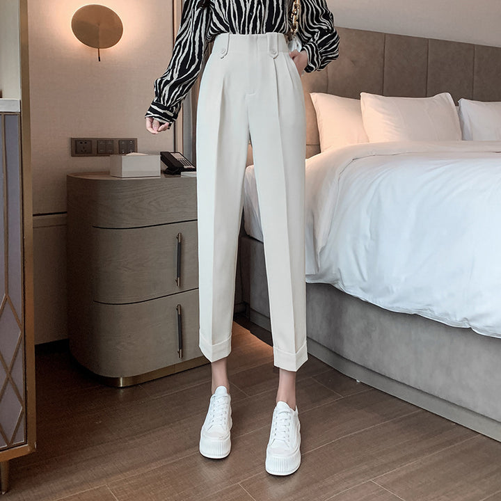 Damen Elegante Chinohose mit hohem Bund und modischen Knopfdetails Drune