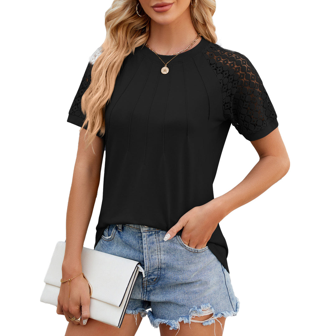 Damen Kurzarmshirt mit feinen Spitzenärmel und eleganter Optik Drune