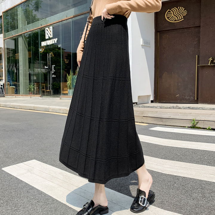 Damen Eleganter, plissierter Maxirock mit feiner Rippstruktur Drune