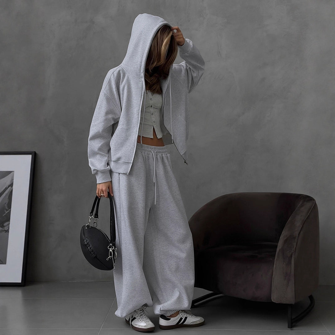 Damen Bequemes Oversized-Lounge-Set mit Kapuze und elastischem Bund Drune