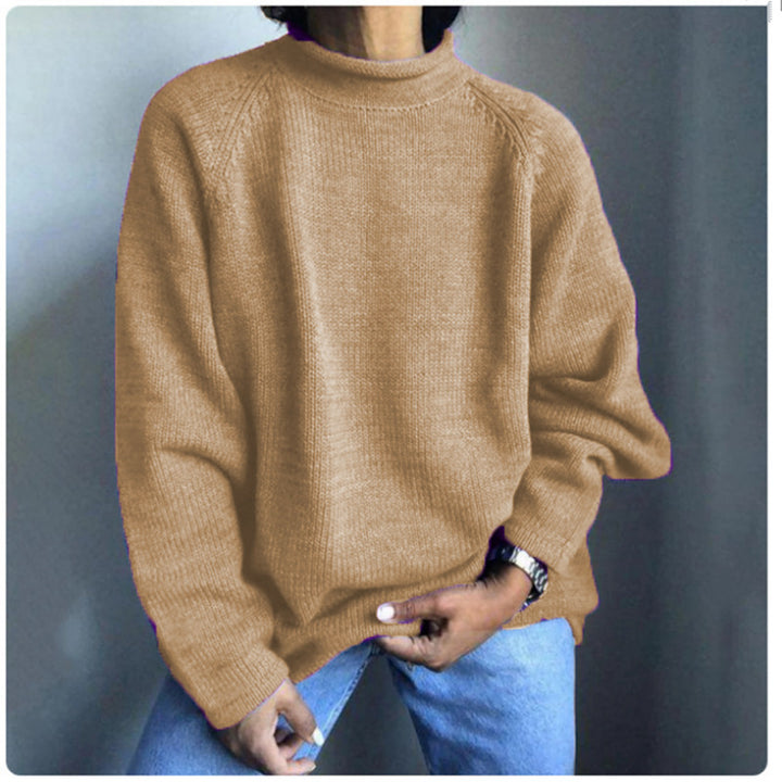 Damen nan kastiger Feinstrickpullover mit kurzem Stehkragen und Raglanärmeln Drune