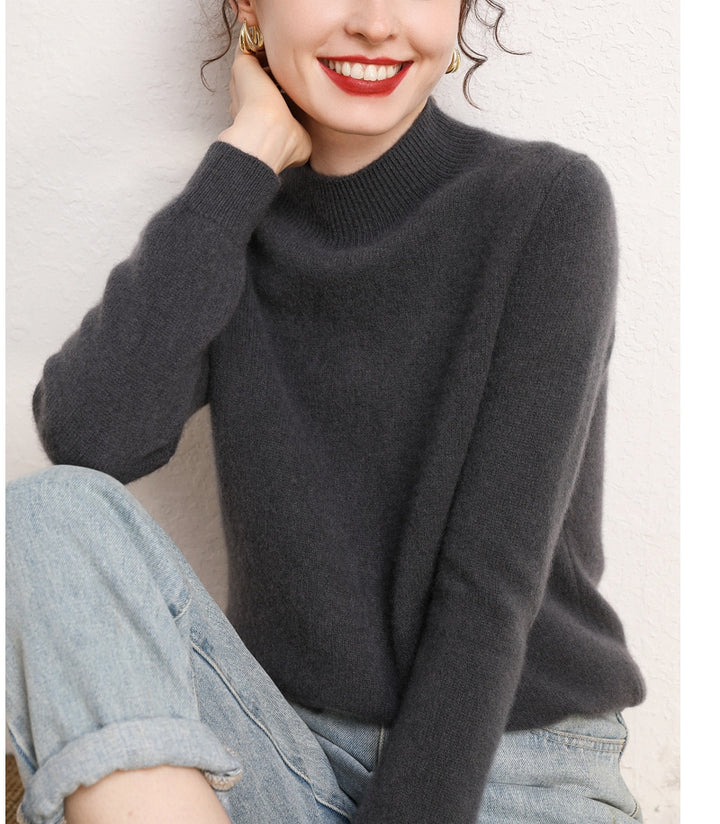 Damen kaschmirähnlicher Pullover mit Stehkragen und schmalen Ärmeln Drune