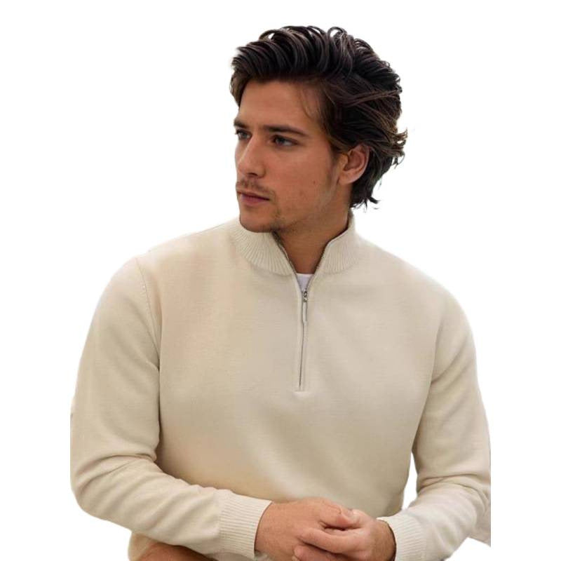 Herren Feinstrick-Halbzip-Pullover mit Stehkragen und Rippbündchen Drune