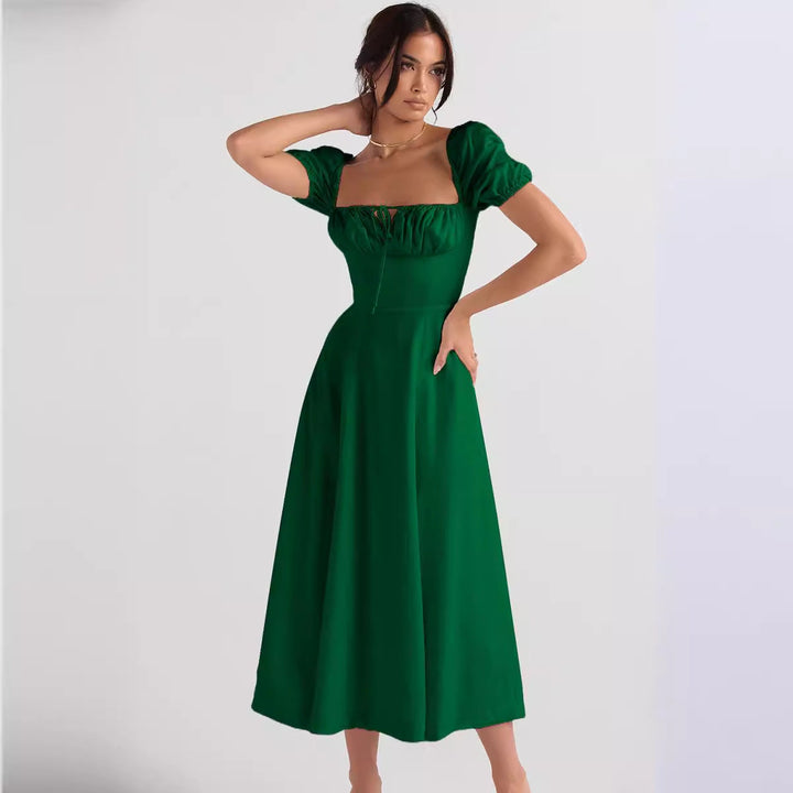 Damen Midi-Kleid mit gerafftem Oberkörper und ausgestelltem Rock Drune
