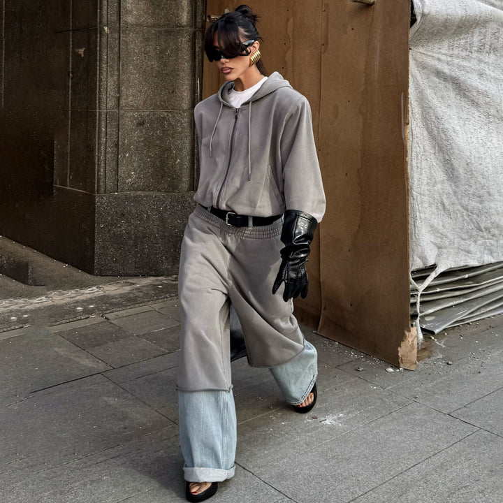 Damen Bequemer Jumpsuit mit Hoodie und weitem Bein Drune
