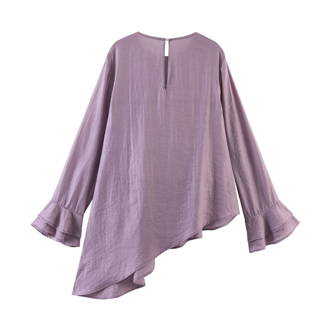 Damen Gestufte Rüschenbluse mit Glockenärmeln und asymmetrischem Saum Drune