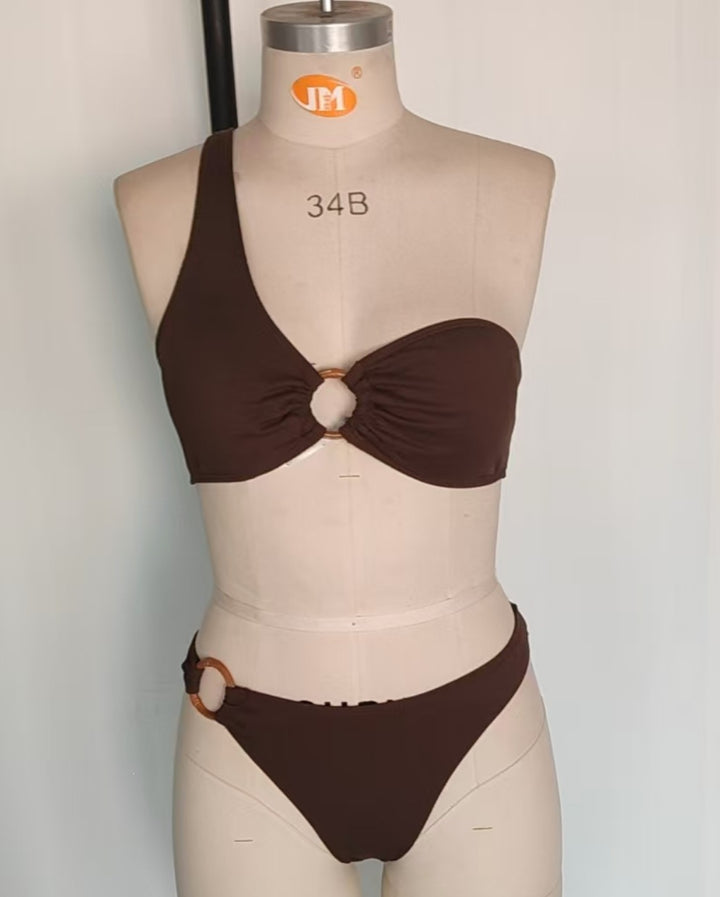 Damen Stilvoller Triangel-Bikini mit goldenen Details Drune