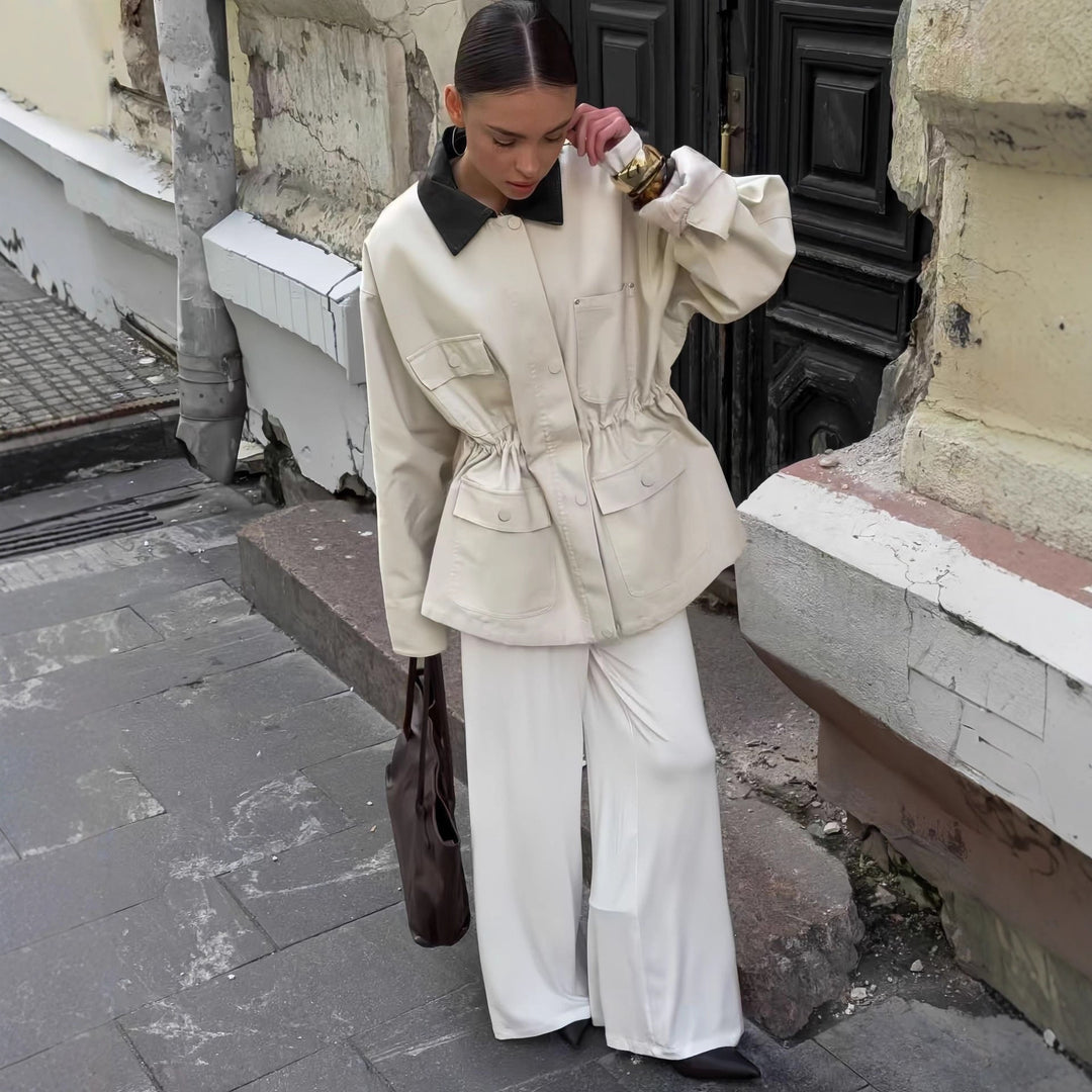 Damen Modische Oversized-Jacke mit elegantem Kragen und praktischen Taschen Drune