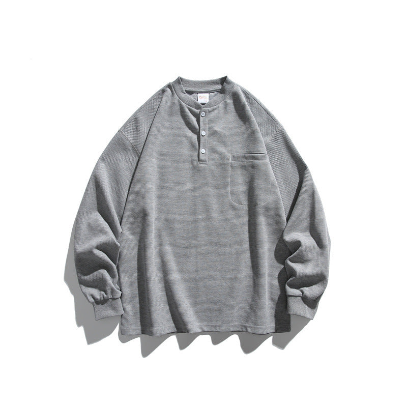 Unisex Oversize Waffel-Henley mit Raglanärmeln und Brusttasche Drune