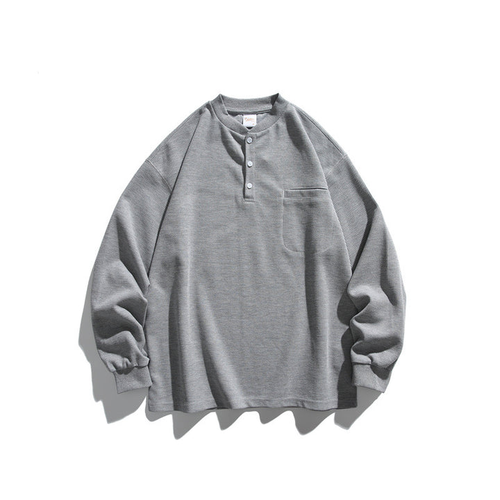 Unisex Oversize Waffel-Henley mit Raglanärmeln und Brusttasche Drune