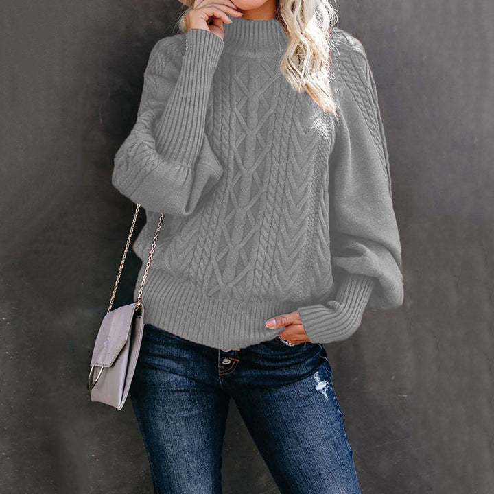 Damen Strickpullover mit hohem Kragen und voluminösen Ärmeln Drune