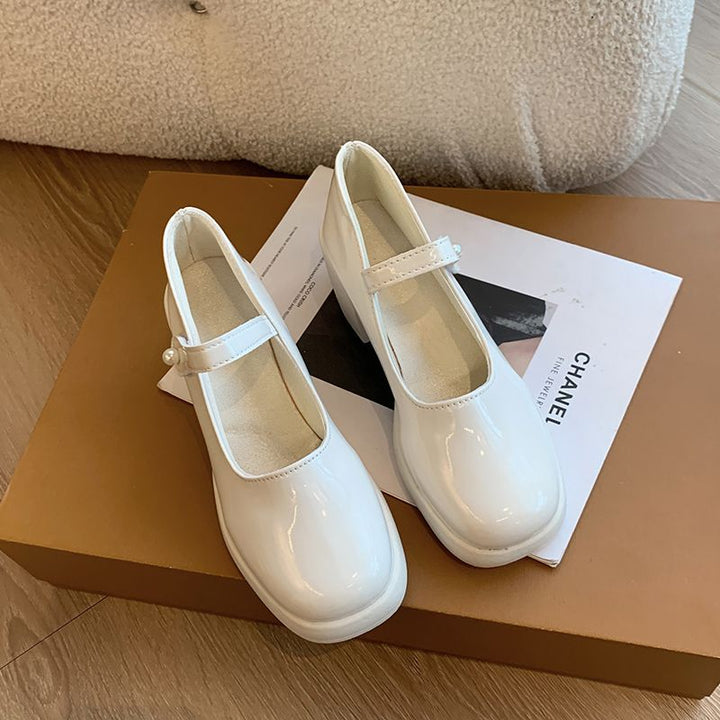 Damen elegante Mary Jane Schuhe mit Perlenschnalle Drune