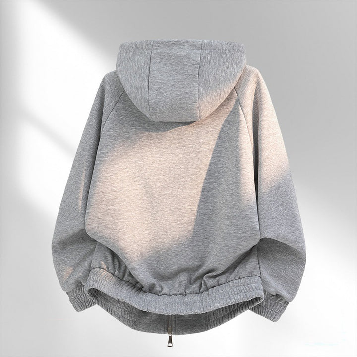 Damen lässiger Sweat-Bomber mit gesteppter Karofütterung in Kapuze und elastischem Saum Drune