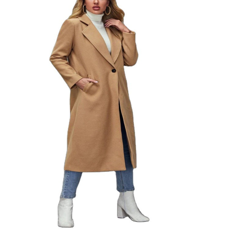 Damen Maxilanger Wollmix-Classiccoat mit minimalistischer Taillierung und verdeckter Knopfleiste Drune