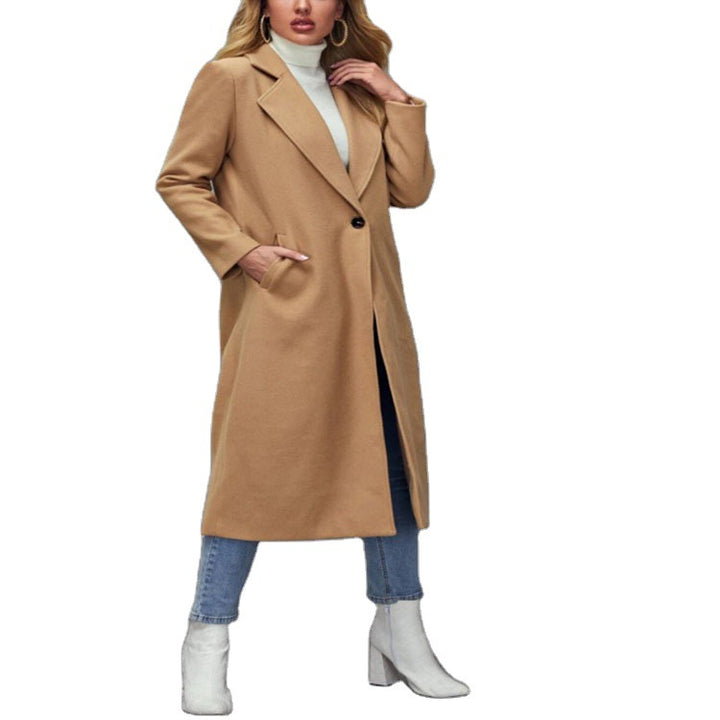 Damen Maxilanger Wollmix-Classiccoat mit minimalistischer Taillierung und verdeckter Knopfleiste Drune
