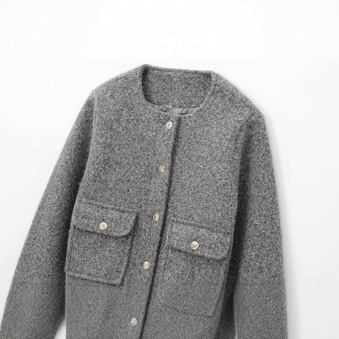 Damen nan strukturierte Kurzjacke im Bouclé‑Look mit aufgesetzten Pattentaschen Drune
