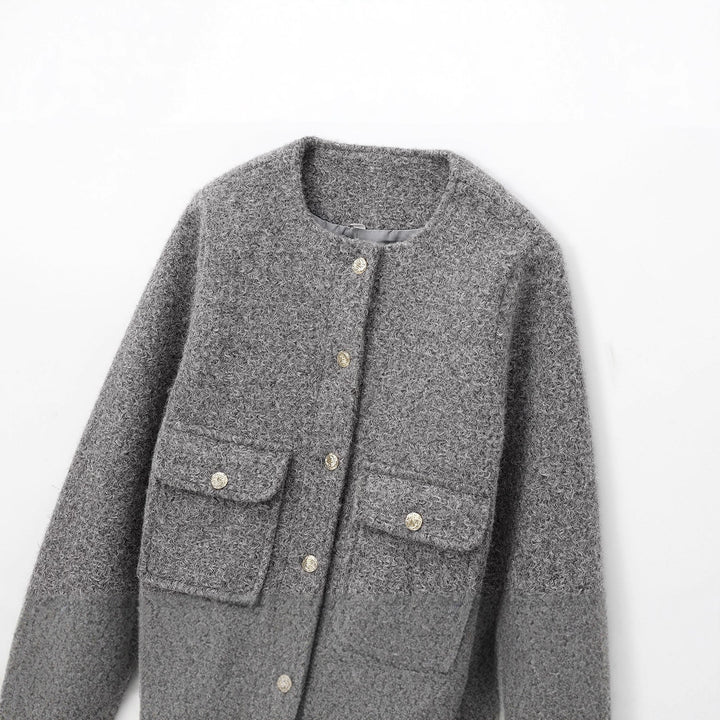 Damen nan strukturierte Kurzjacke im Bouclé‑Look mit aufgesetzten Pattentaschen Drune