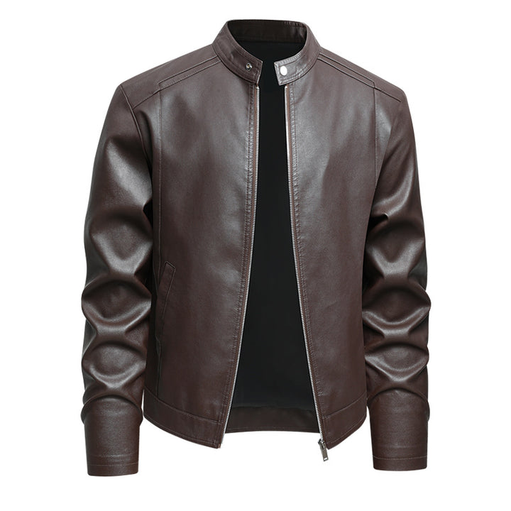Herren Elegante Slim-Fit Lederimitat‑Jacke mit Stehkragen & Zwei-Wege‑Reißverschluss Drune