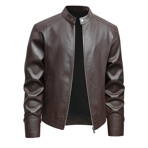 Herren Elegante Slim-Fit Lederimitat‑Jacke mit Stehkragen & Zwei-Wege‑Reißverschluss Drune