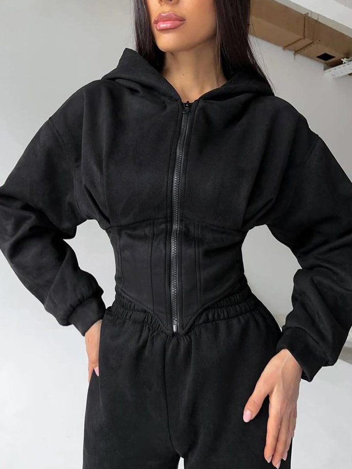 Damen Figurschmeichelnder Jumpsuit mit tailliertem Design und sportlicher Kapuze Drune