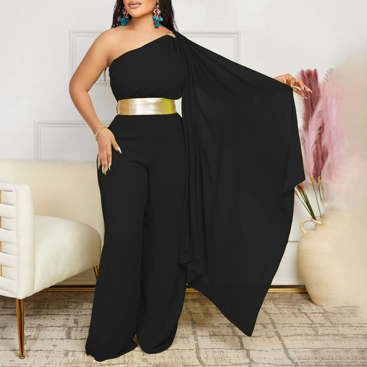 Damen Eleganter Einteiler mit asymmetrischem Design und schimmerndem Gürtel Drune