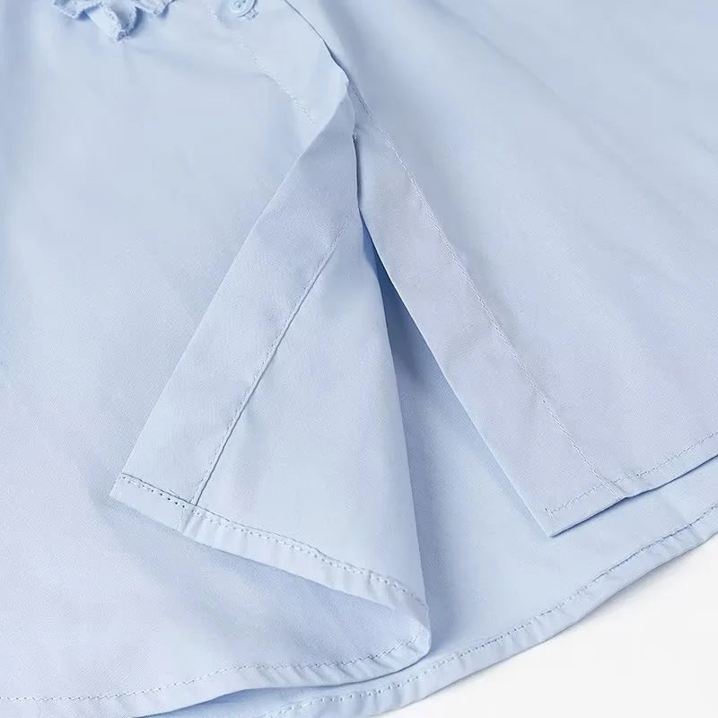 Damen Locker geschnittene Popeline-Bluse mit Rüschenblende und Hemdkragen Drune