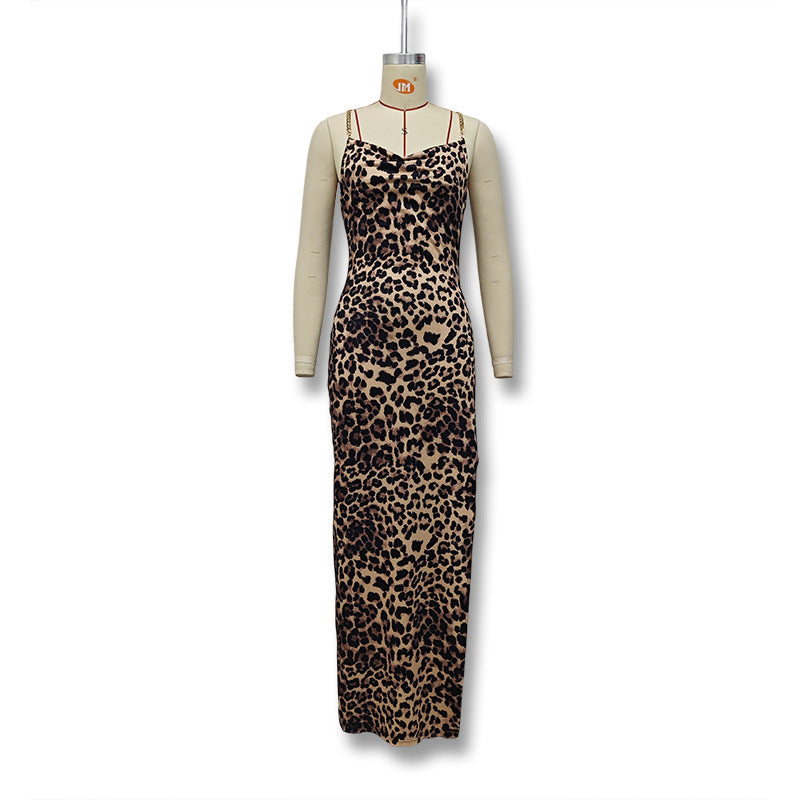 Damen Elegantes Maxikleid mit raffiniertem Leo-Muster Drune