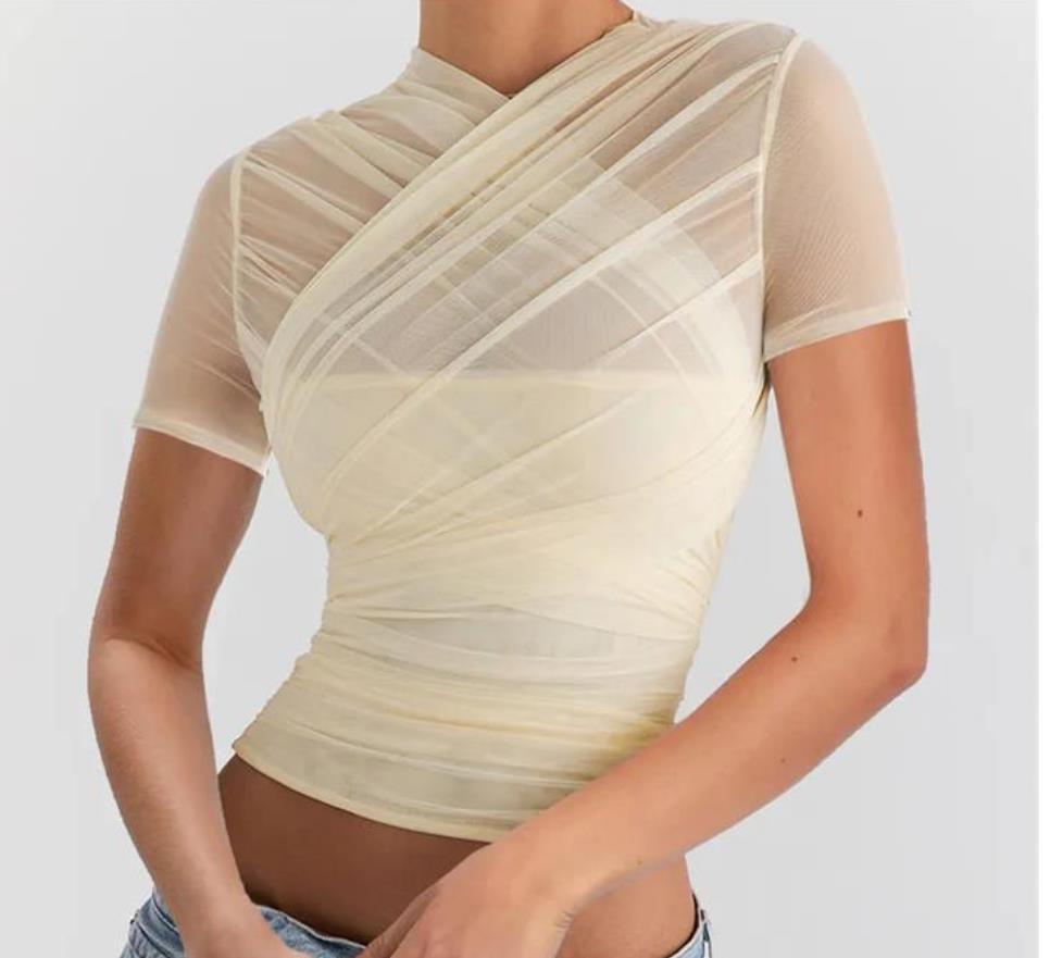 Damen Wickeloberteil mit transparenten Details und figurbetontem Schnitt Drune