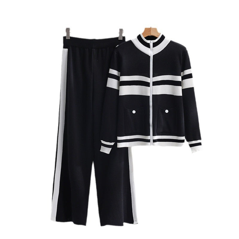 Damen sportliches Strick-Jacke und Hose Set Drune
