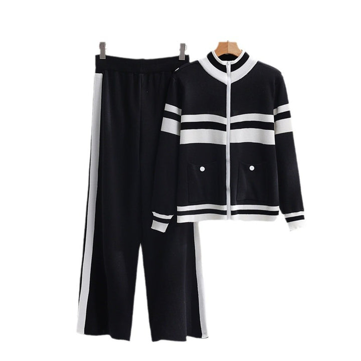 Damen sportliches Strick-Jacke und Hose Set Drune