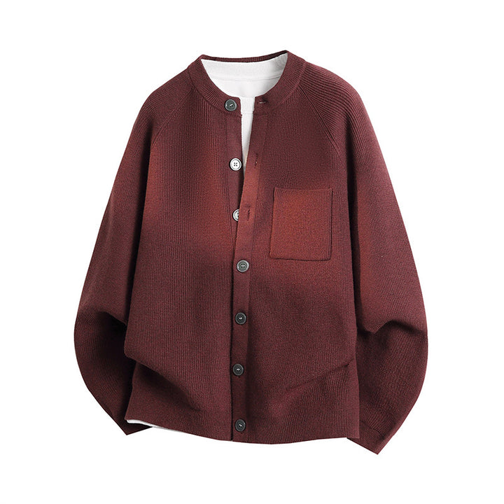 Unisex Leichter Feinstrick-Cardigan mit Rundhalsausschnitt, Brusttasche und Raglanärmeln Drune