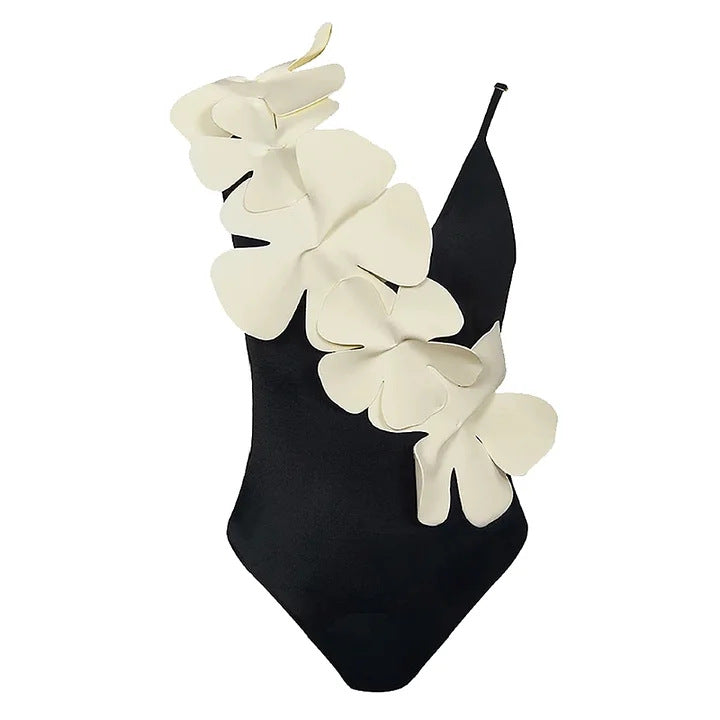 Damen Badeanzug mit kunstvollen 3D Blumenapplikationen Drune