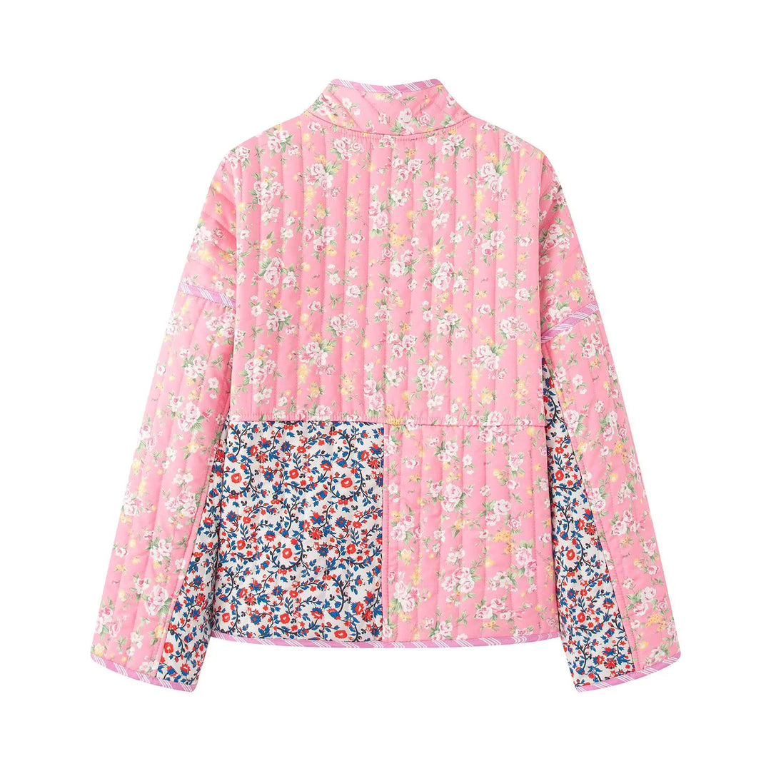 Damen nan gesteppte Patchwork-Quiltjacke mit Stehkragen, großen Zierknöpfen und aufgesetzten Taschen Drune