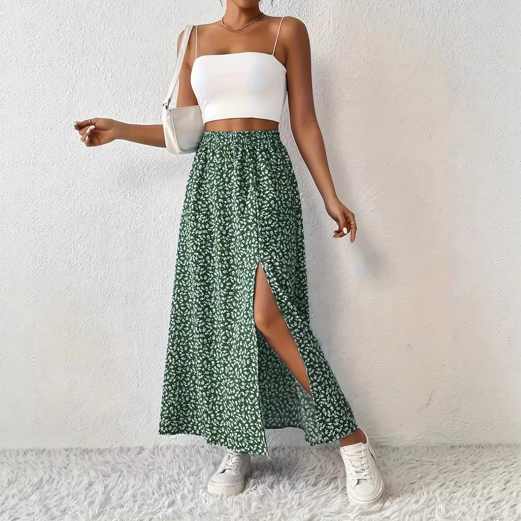 Damen Maxirock mit elegantem Schlitz und floralem Muster Drune