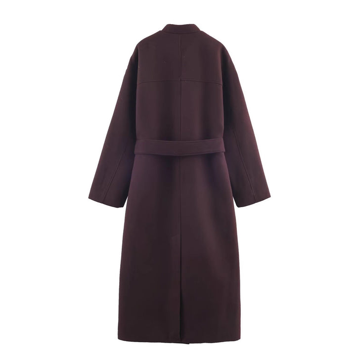 Damen Langer minimalistischer Wollmix-Kimono-Mantel mit Bindegürtel Drune