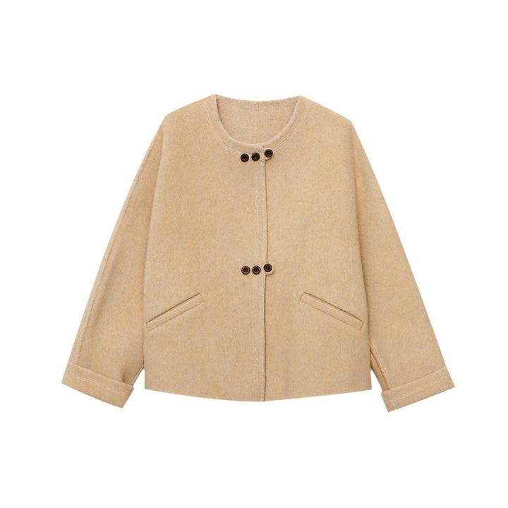 Damen kuschelige Oversized-Jacke aus hochwertigem Wollmix mit Knopfdetails Drune