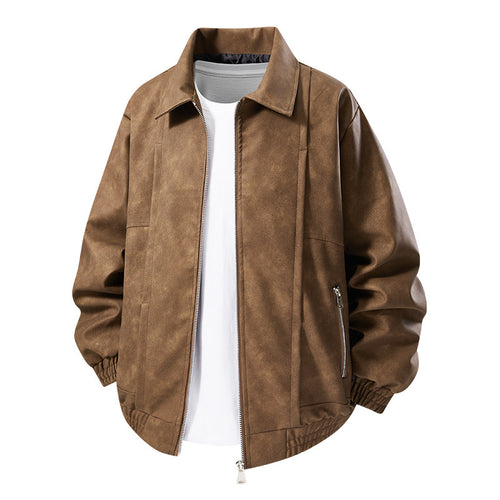 Herren Lässige Kunstlederjacke mit elastischen Bündchen Drune