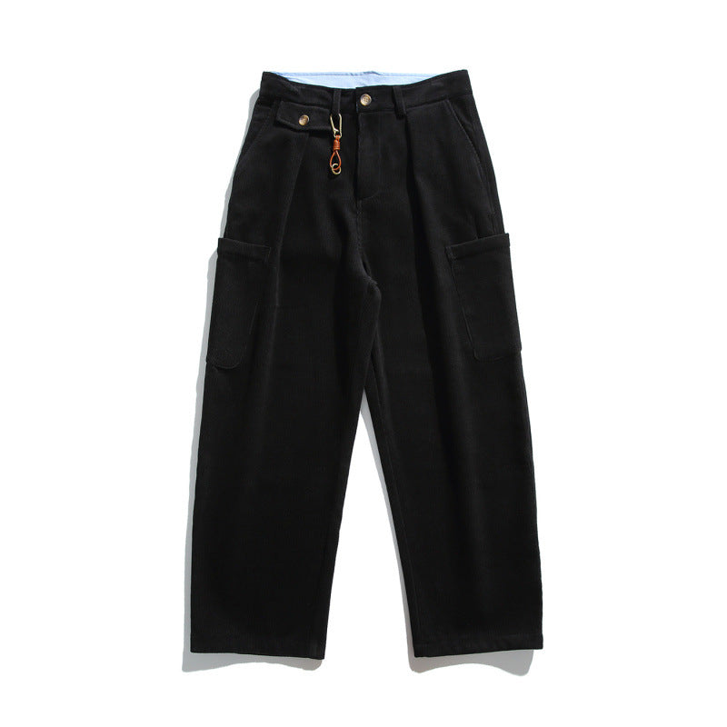 Herren Weite Cord‑Cargohose mit Bundfalten, aufgesetzten Beintaschen und Relaxed‑Fit Drune