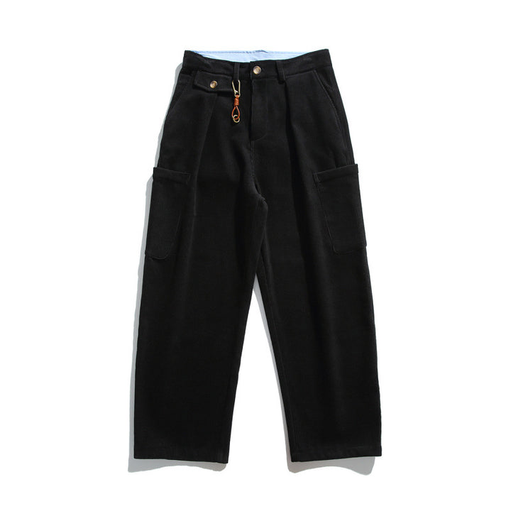 Herren Weite Cord‑Cargohose mit Bundfalten, aufgesetzten Beintaschen und Relaxed‑Fit Drune