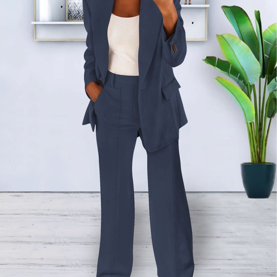 Damen Zweiteiliges Business-Casual Tailoring-Set mit Longline-Blazer und weitem Bundfalten-Hosenbein Drune